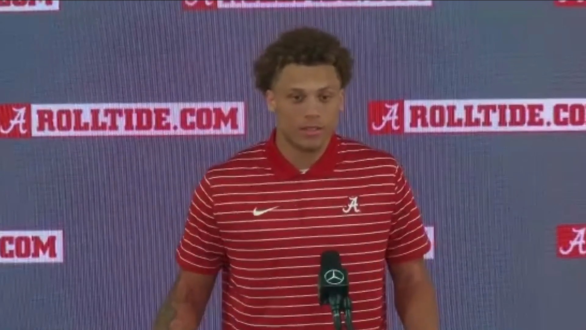 Alabama WR Jermaine Burton talks to media for first time since