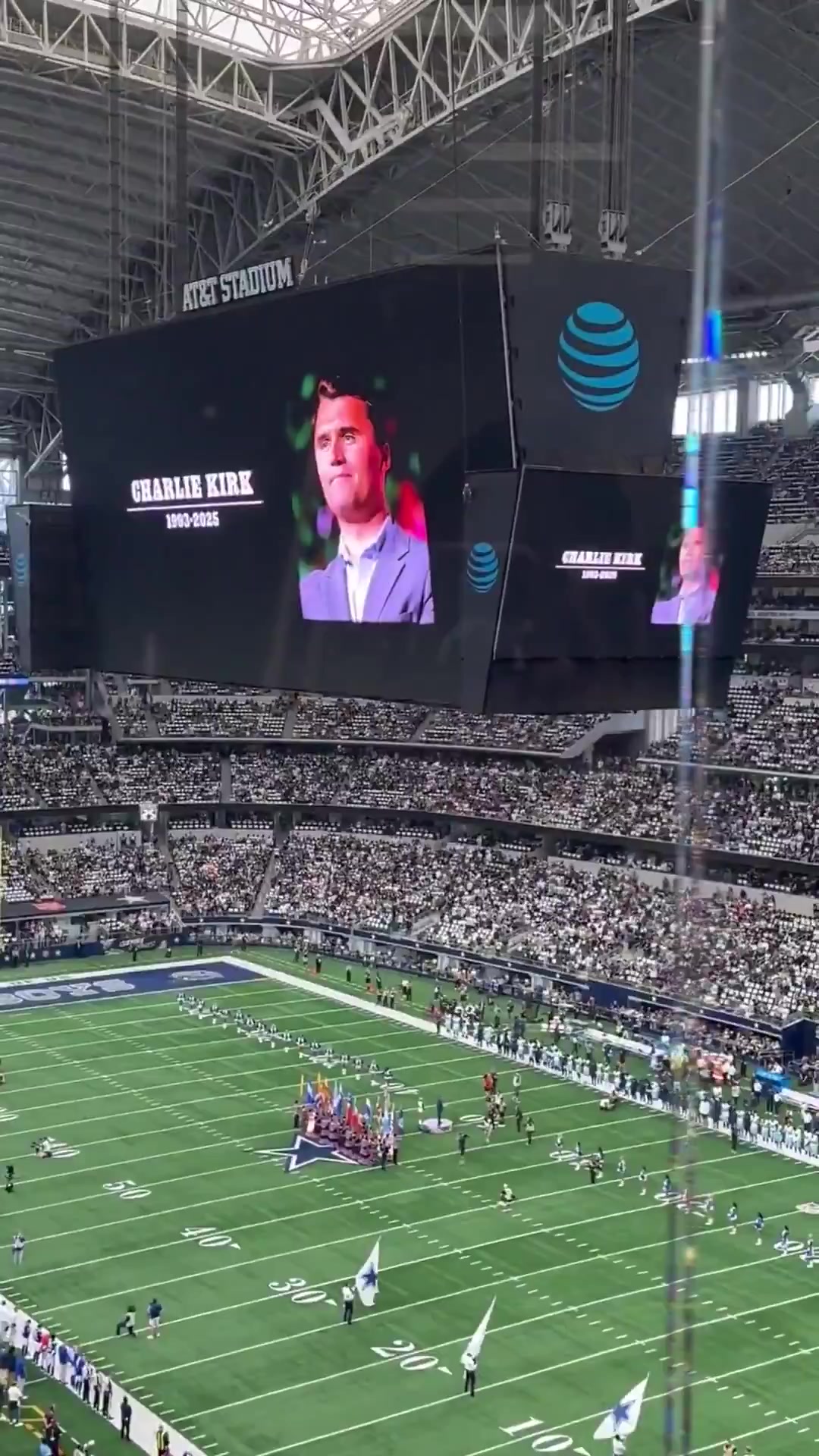 DALLAS COWBOYS just honored Charlie Kirk on their big screen, holding a ...