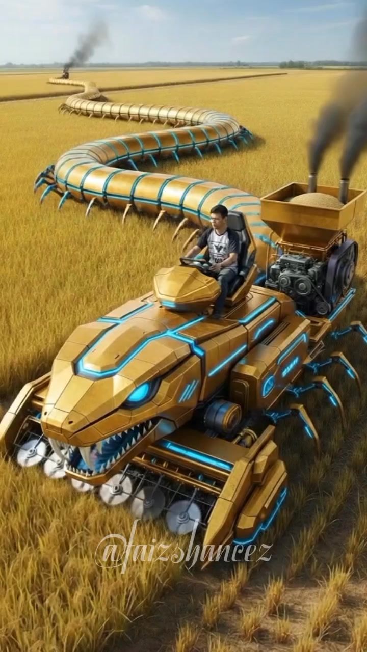 Memanen padi dengan mesin ular canggih / harvesting rice with a ...