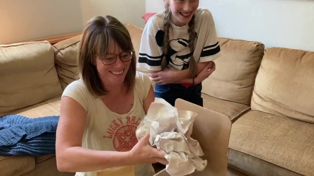 😁 Ruby and I are unboxing the welcome boxes for the Songwriter Workshop ...