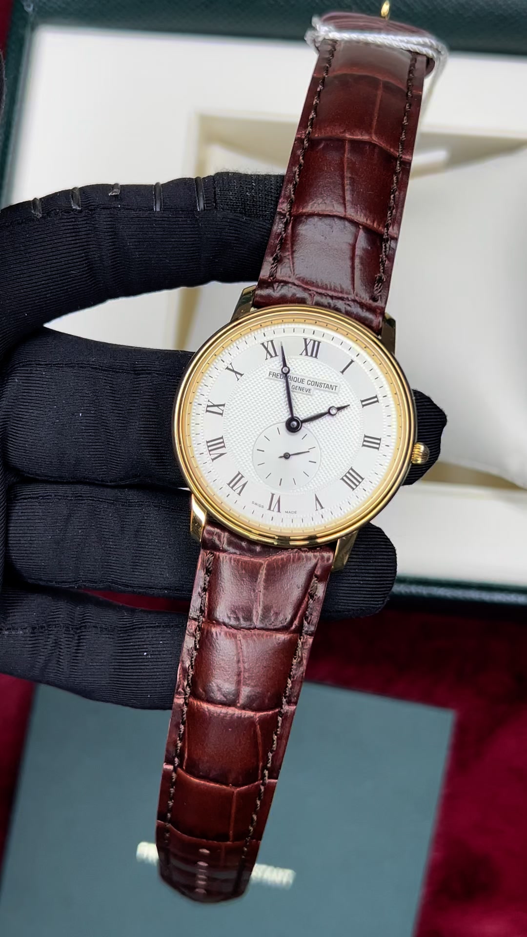😍Frederique Constant FC-235M4S5 Slim Line Silver Dial Gold-Plated
