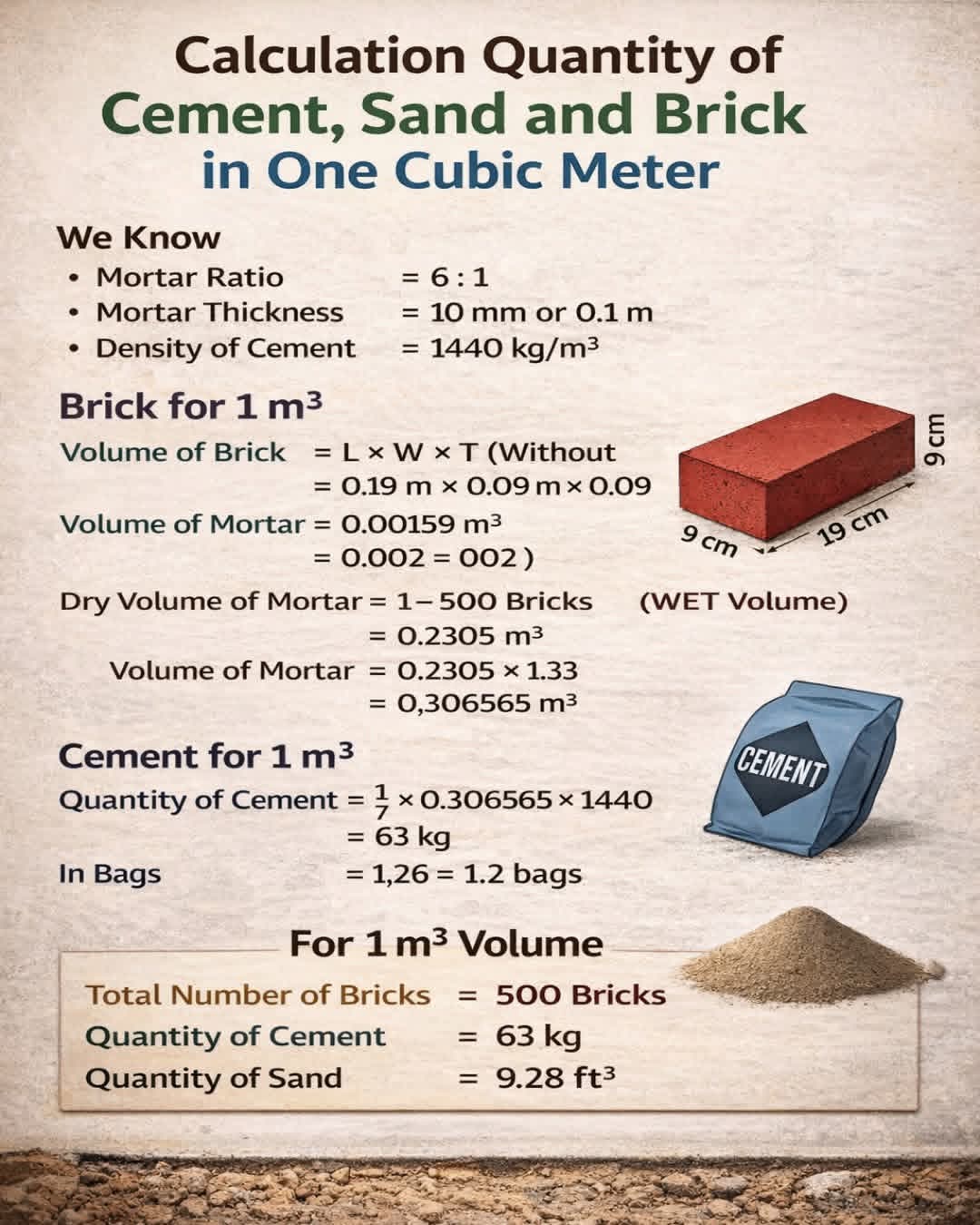 Cement sand and Brick quantity | Calculate bricks | . . . . . . # ...