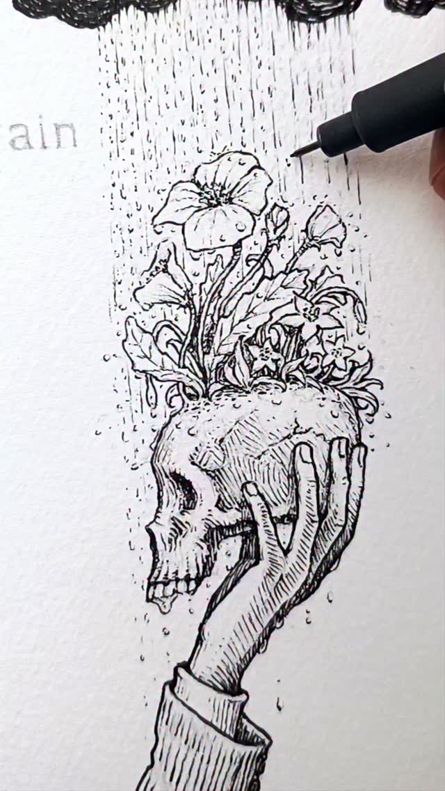 I'm reposting this reel of this inked drawing I did a year ago, because ...