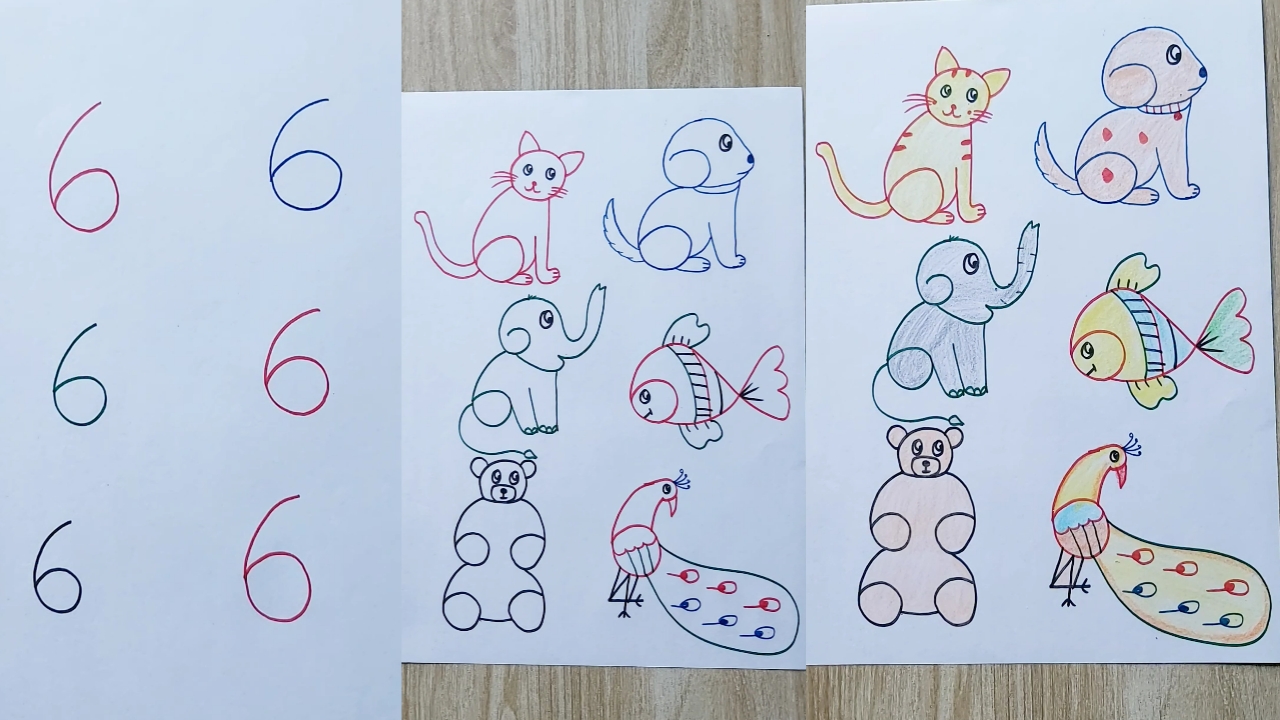 How to draw pictures with number 6 easy for kids | Easy drawing with ...