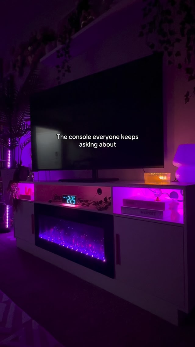 Modern TV console with built-in fireplace + LED lighting Amazon ...