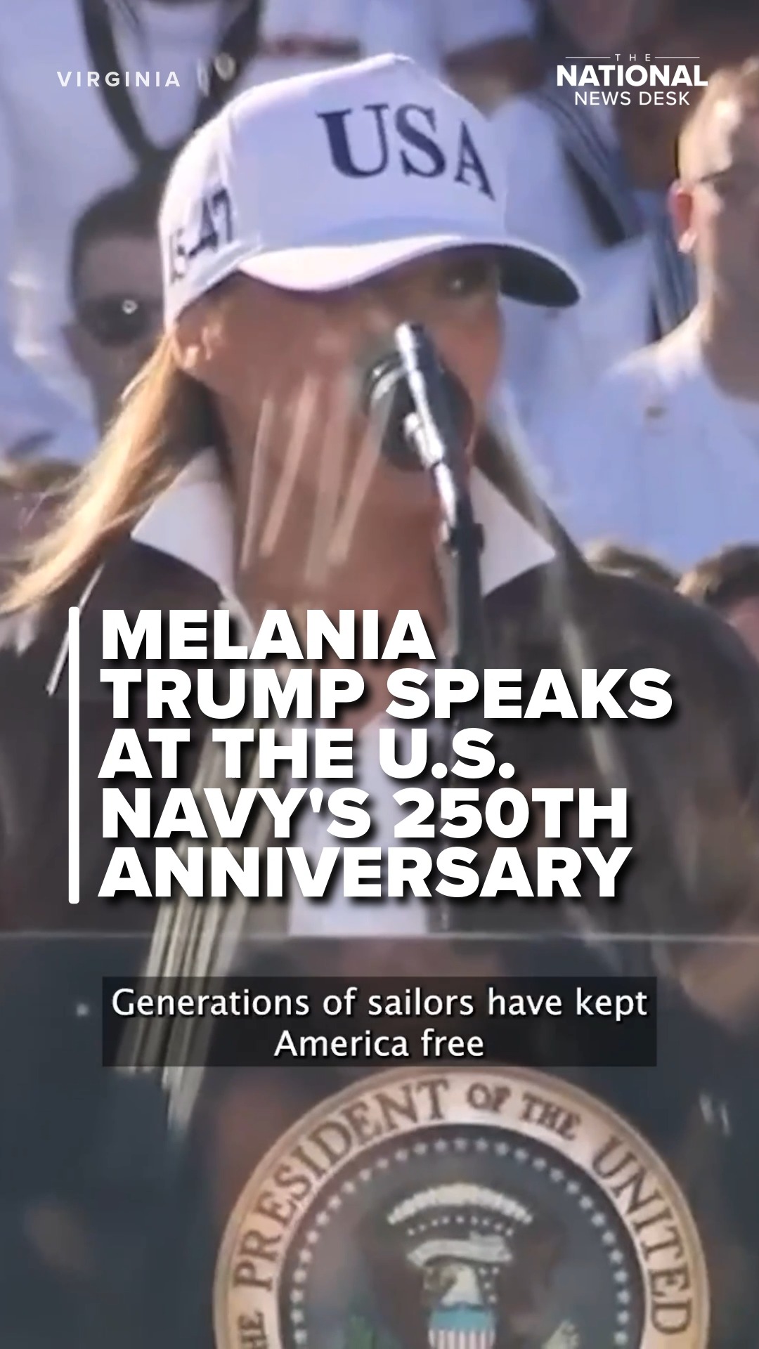 First Lady Melania Trump spoke at the U.S. Navy's 250th anniversary in ...