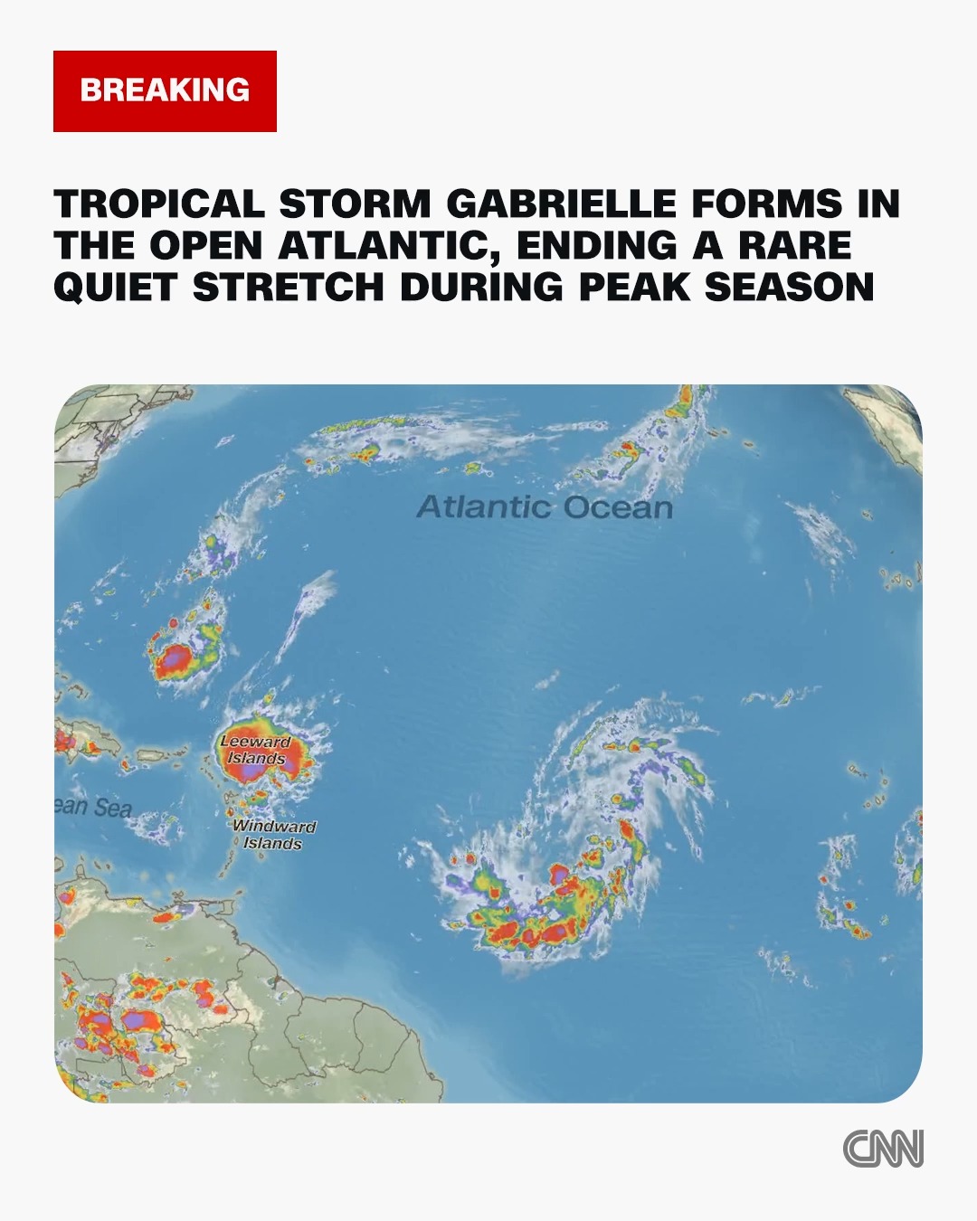 Tropical Storm Gabrielle forms in the open Atlantic, ending a rare ...