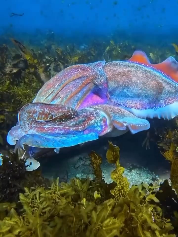 Nature’s light show 🦑🌈 Two Australian Giant Cuttlefish shifting colours ...