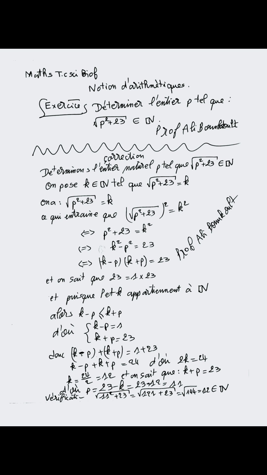 Mathématiques Tc.sc Biof L'ensemble IN : Notion d'arithmétique Très bon ...
