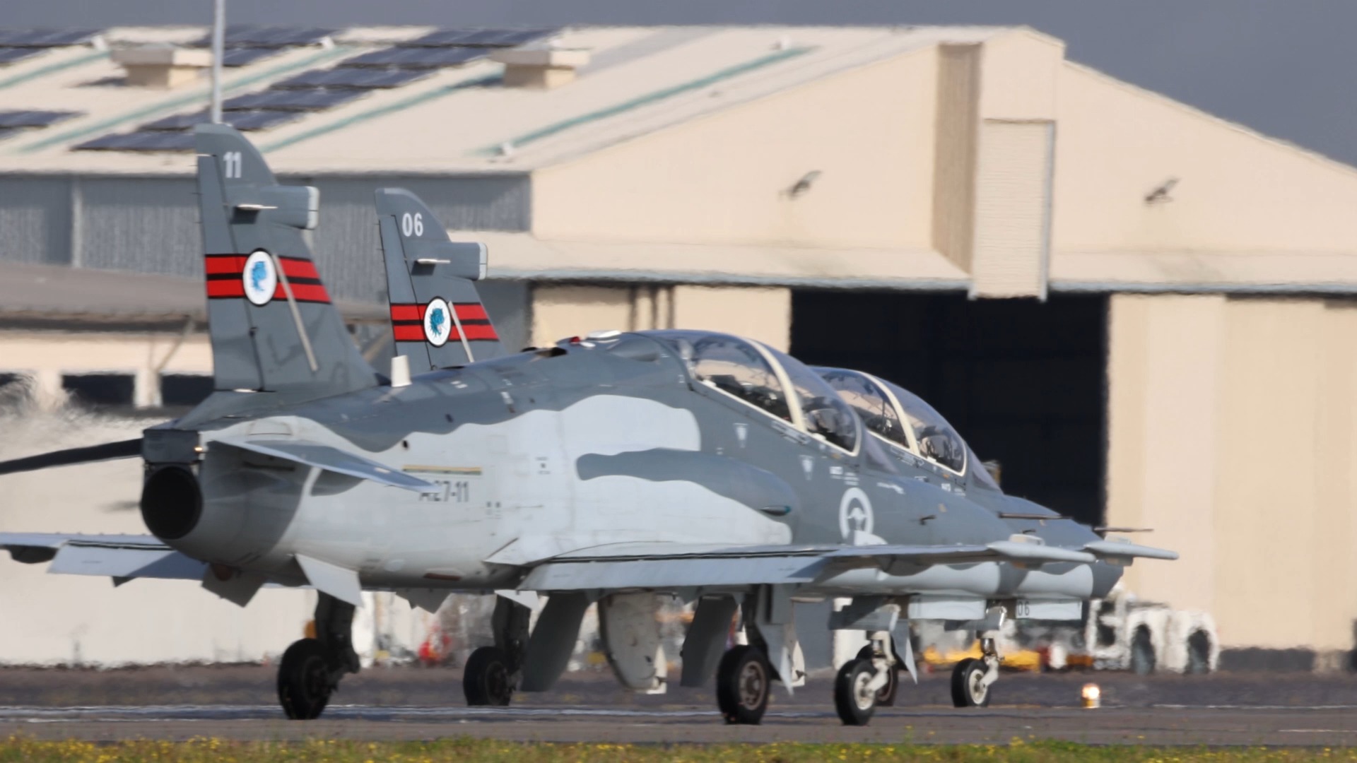 RAAF Hawk 127 jet trainer A27-06 and A27-11 depart RAAF Base ...