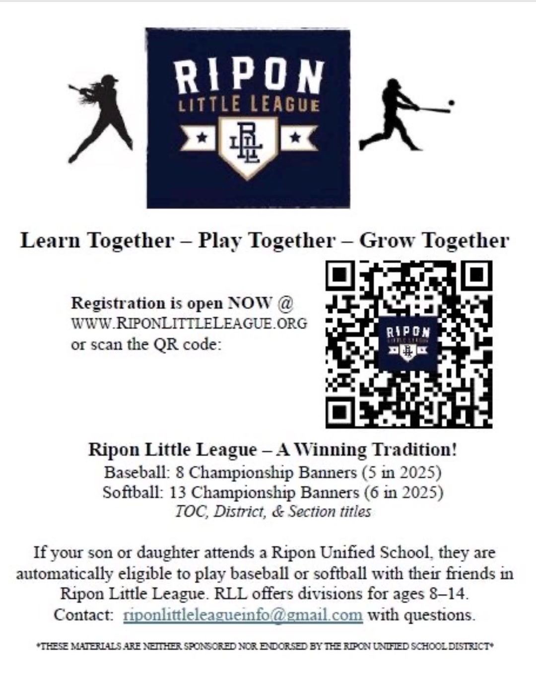 Ripon Little League registration is officially open!!Whether you’re a ...