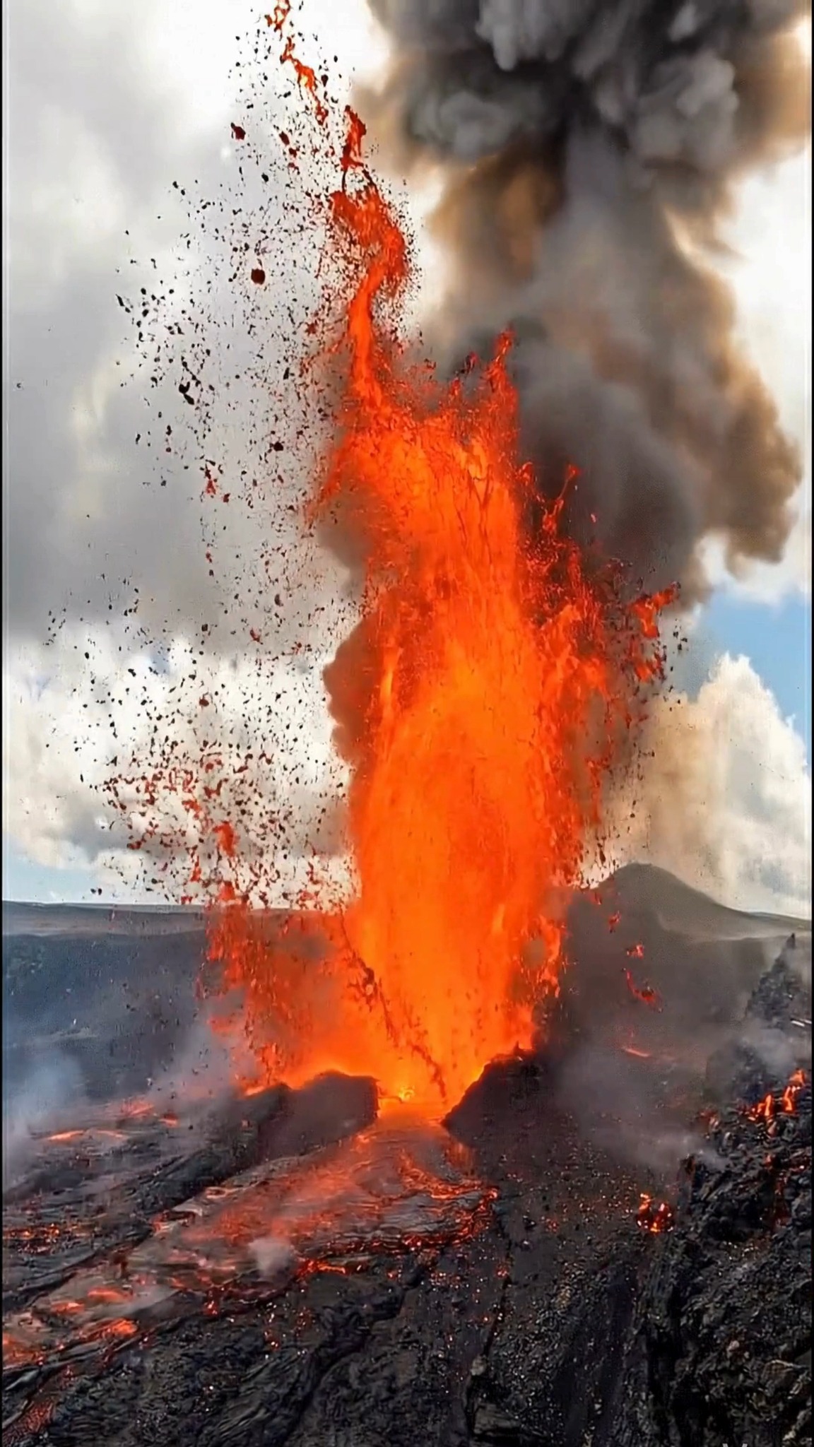 LAVA FOUNTAIN ERUPTION — SUDDEN FIRE COLUMN 📍 Reykjanes Peninsula ...