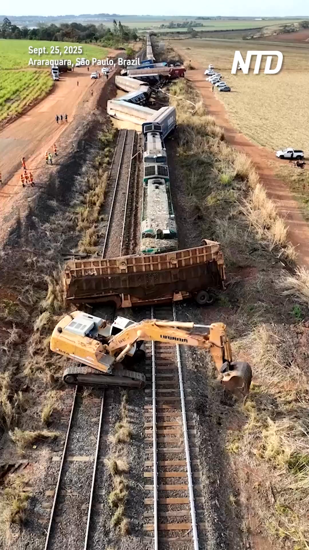 A cargo train transporting corn derailed in Araraquara, in Brazil's Sao ...