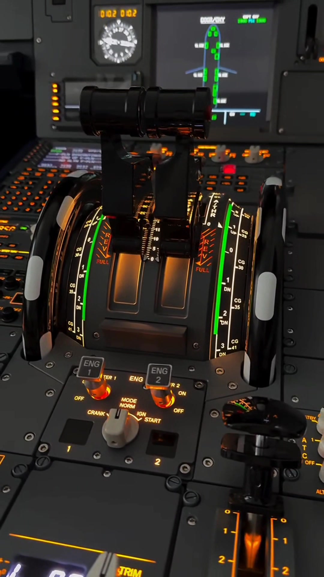 Airbus A321 thrust levers in action — including reverse thrust. One of ...
