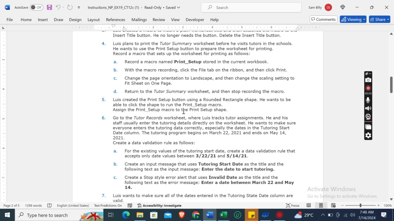 Excel 2019 | Module 11: SAM Project 1a | Hempstead University ...
