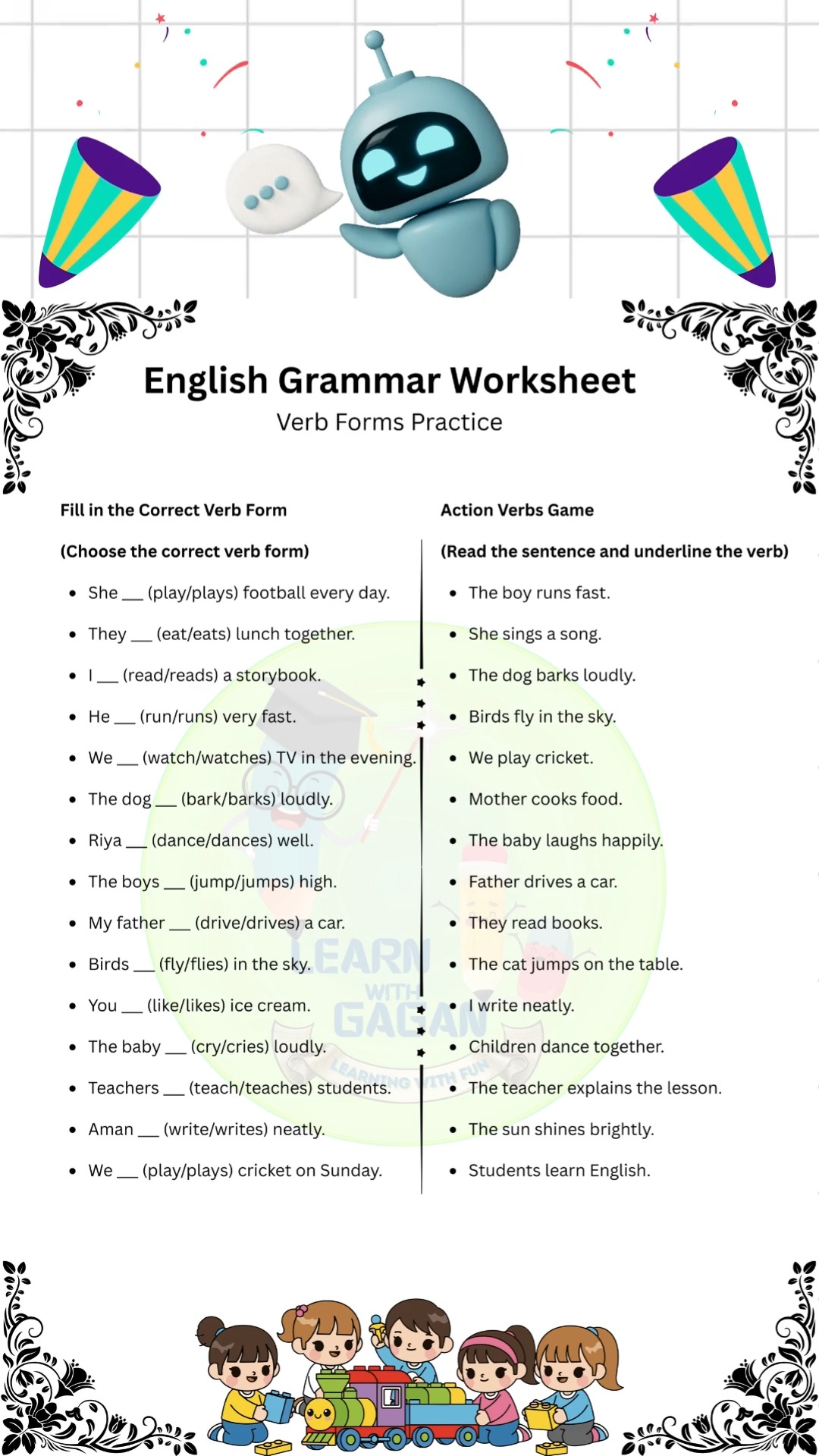 Verb Forms Worksheet | English Grammar... - Learn With Gagan | Facebook