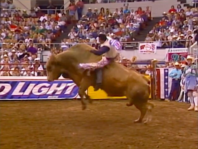 Ted Nuce on Terry Williams' Big Joe during round 3 at a 1995 PBR event ...