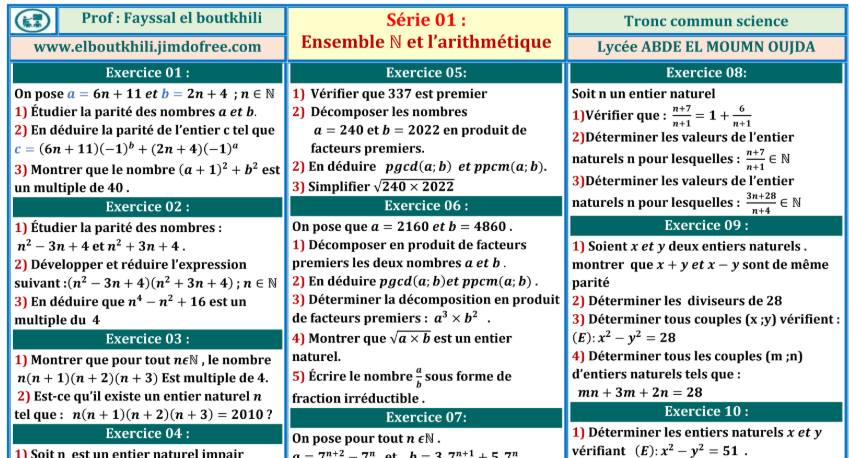 EX 6 - SÉRIE D'EXERCICES Top Arithmétique dans N TCSF BIOF Tronc Commun ...