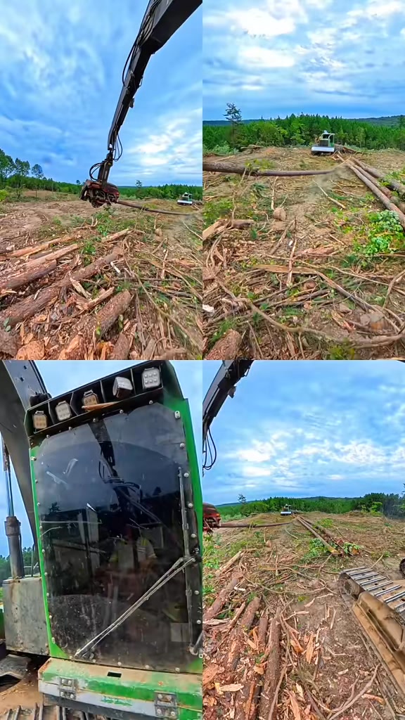 Logging. Processor working and sorting timber. The “ATM” shoot that ...