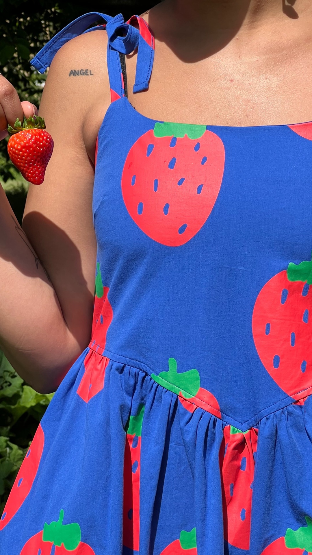 Big and very important question - strawberries or strawbs? 🍓, Shop our Picking Strawberries Midi Dress on our app or on lazyoaf.com 🛒 | Lazy Oaf