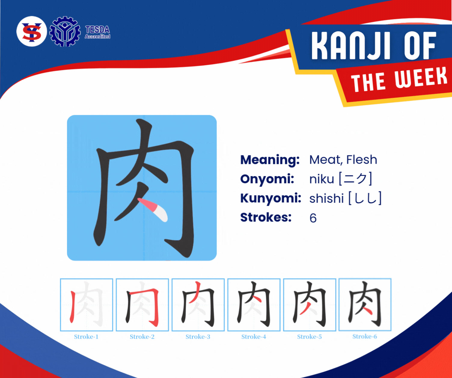 𝐊𝐚𝐧𝐣𝐢 𝐨𝐟 𝐭𝐡𝐞 𝐖𝐞𝐞𝐤: 肉 Meat, Flesh Meaning: Meat