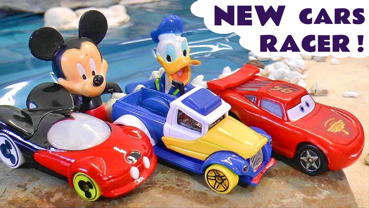 Disney Pixar Cars McQueen toy racing story where he races lots of 