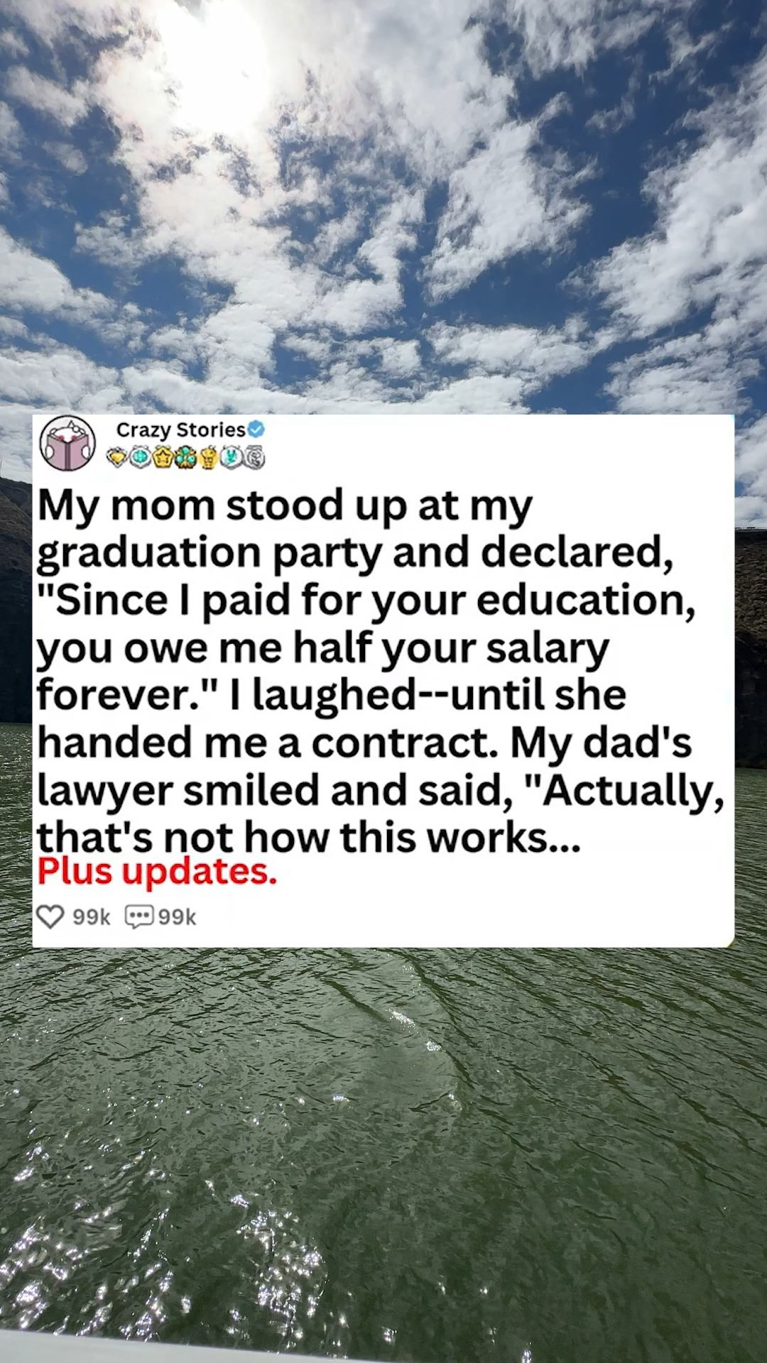 My mom stood up at my graduation party and declared, since I paid for ...