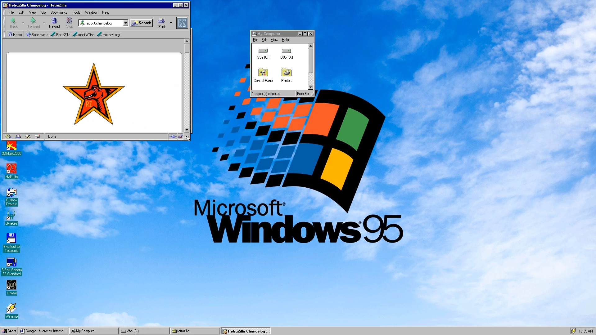 Going online with Windows 95 using RetroZilla 2.3 - essentially