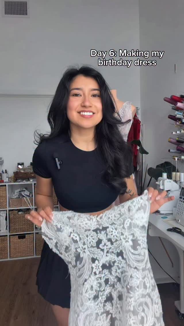 Making my birthday dress✂️ Day 6: sewing the lace hem…12 more