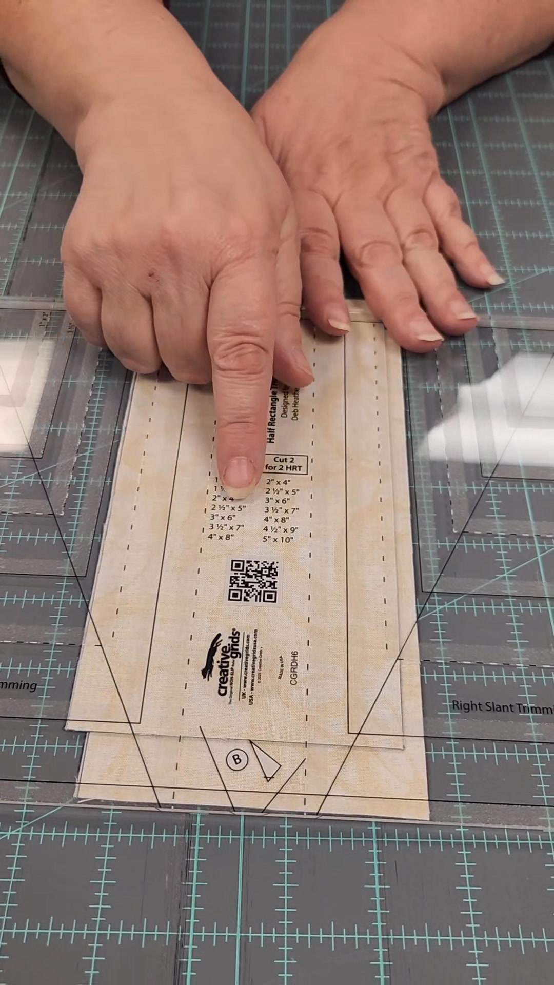 Part 1 of using the Creative Grids USA Half Rectangle Trim Tool to make ...