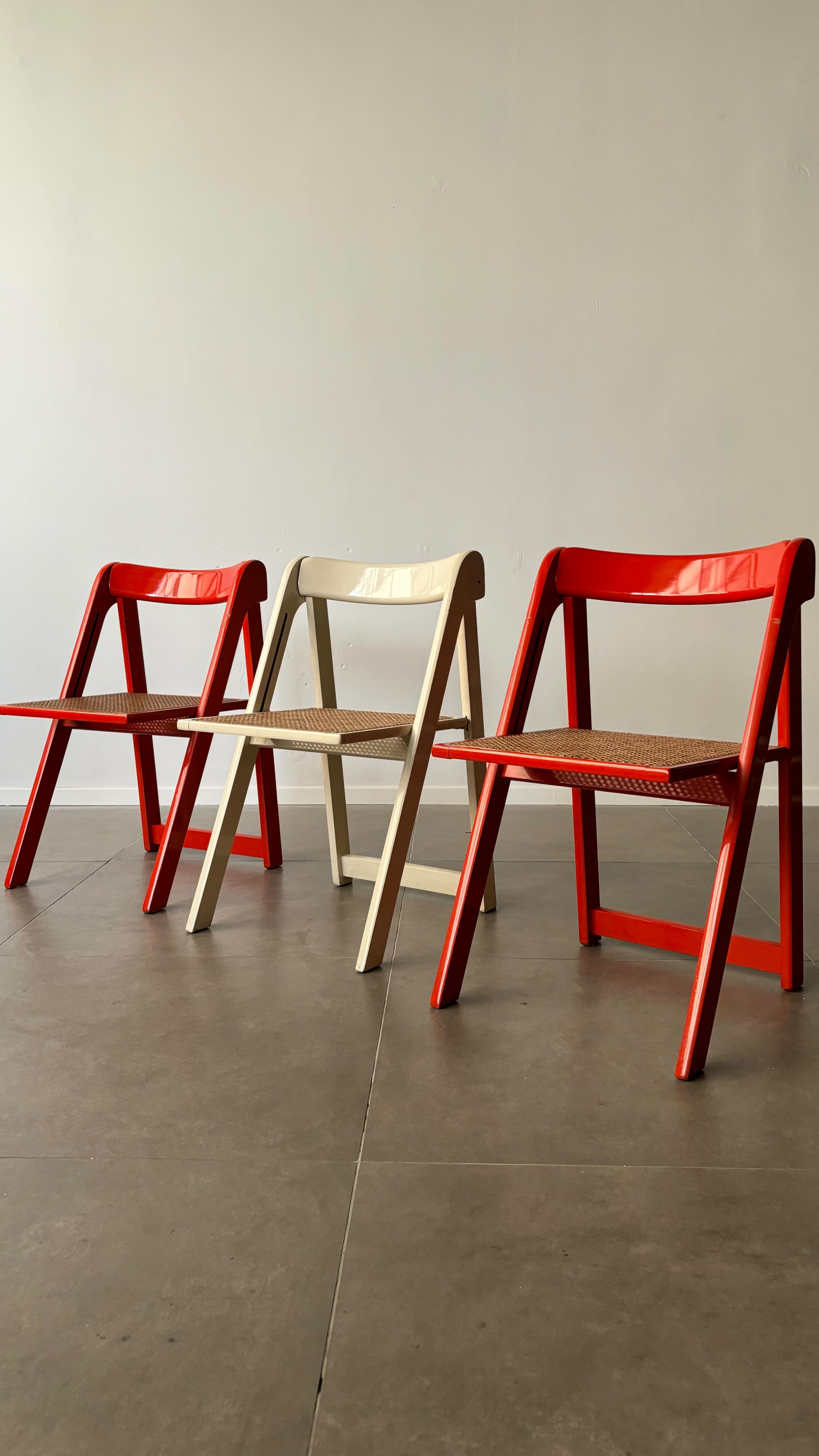 The “Trieste” folding chairs, designed by Jacober & d