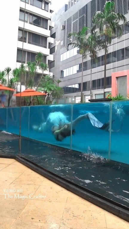 Two mermaids in a pool in Singapore 🖤 It is snowy and freezing cold ...