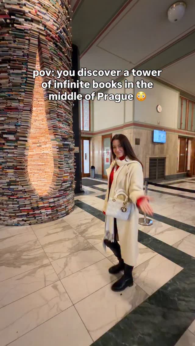 The Infinity Book Tower in Prague 🤍📚 Over 8,000 books stacked