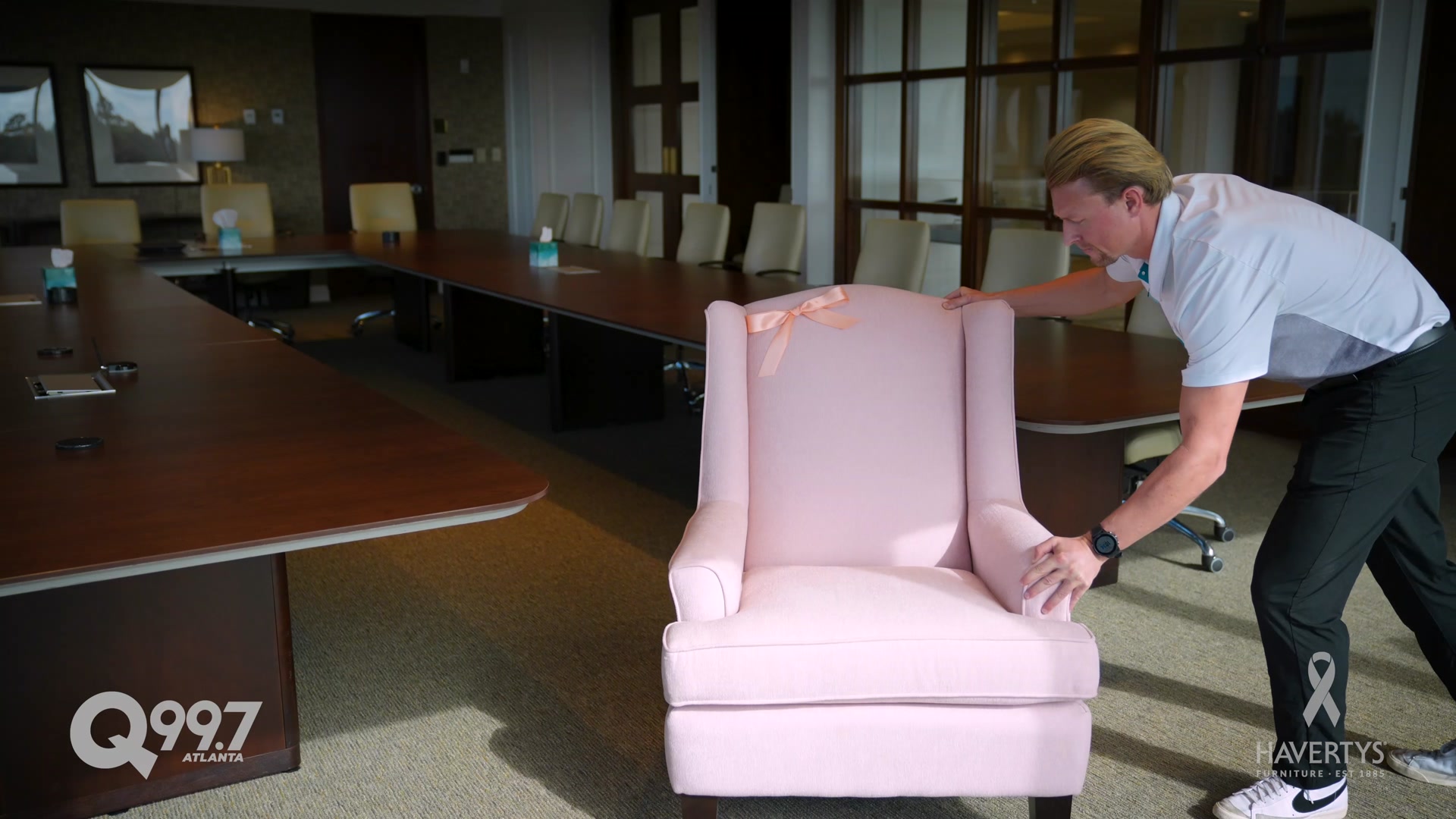 ? The pink chair from Havertys Furniture is safe, comfortable 