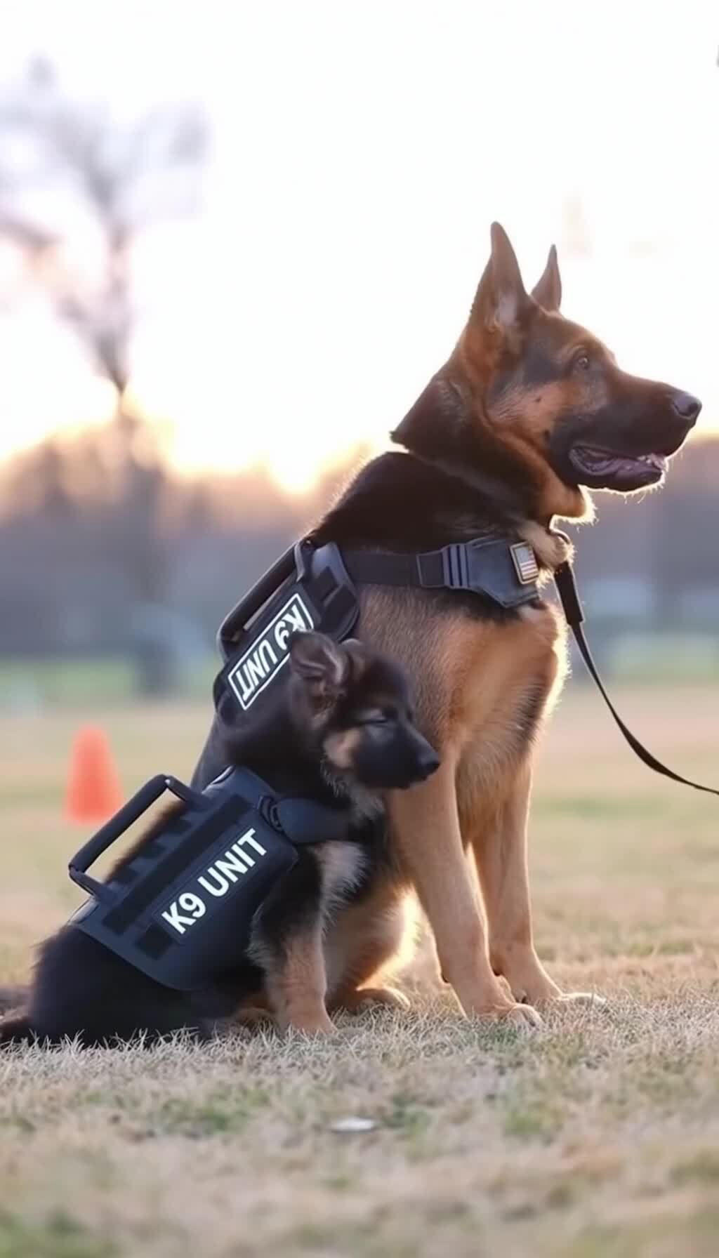 The German Shepherd and the puppy German Shepherd stand proudly outside ...