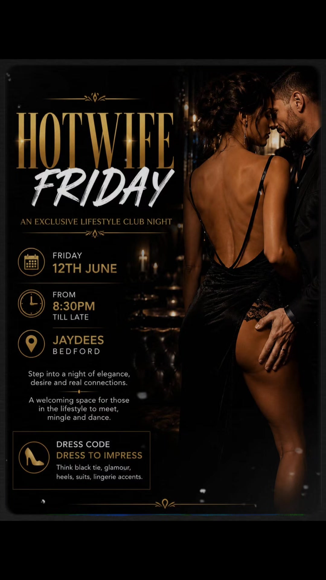 hotwife Friday comes to @jaydees club June 12th., slip on those sexy high heels,stockings and that LBD for a night of pure temptation and naughtiness. join the pineapple app crew on the night and make 