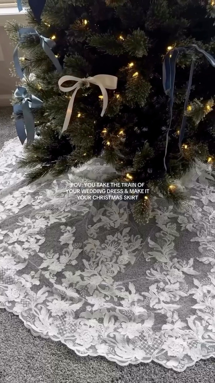 This is your sign to turn your wedding dress into a Christmas tree skirt that you can enjoy every year 🤍, Original creator: @mackenziebennettphotography @kenziedaytonhingle , #christmas #bride 