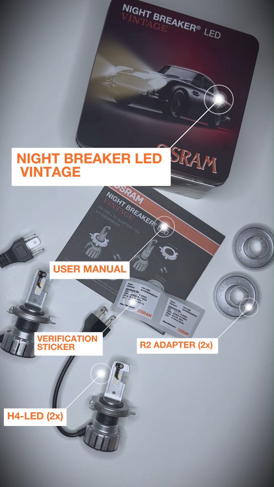 You want an impressive lighting experience, even when unpacking? , The NIGHT BREAKER® LED VINTAGE H4 combines the authentic charm of classic lighting with the performance of modern LED technology –