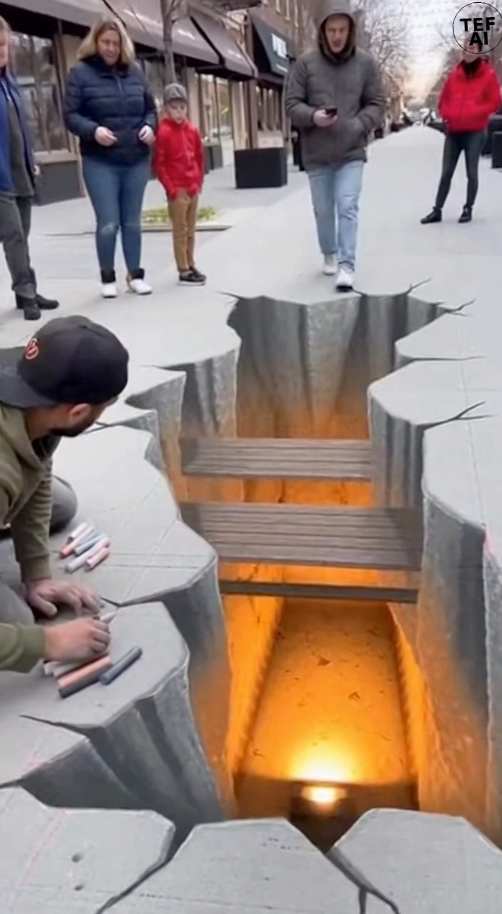 This Sidewalk Chalk Illusion Looks Almost Real video captures a chalk ...
