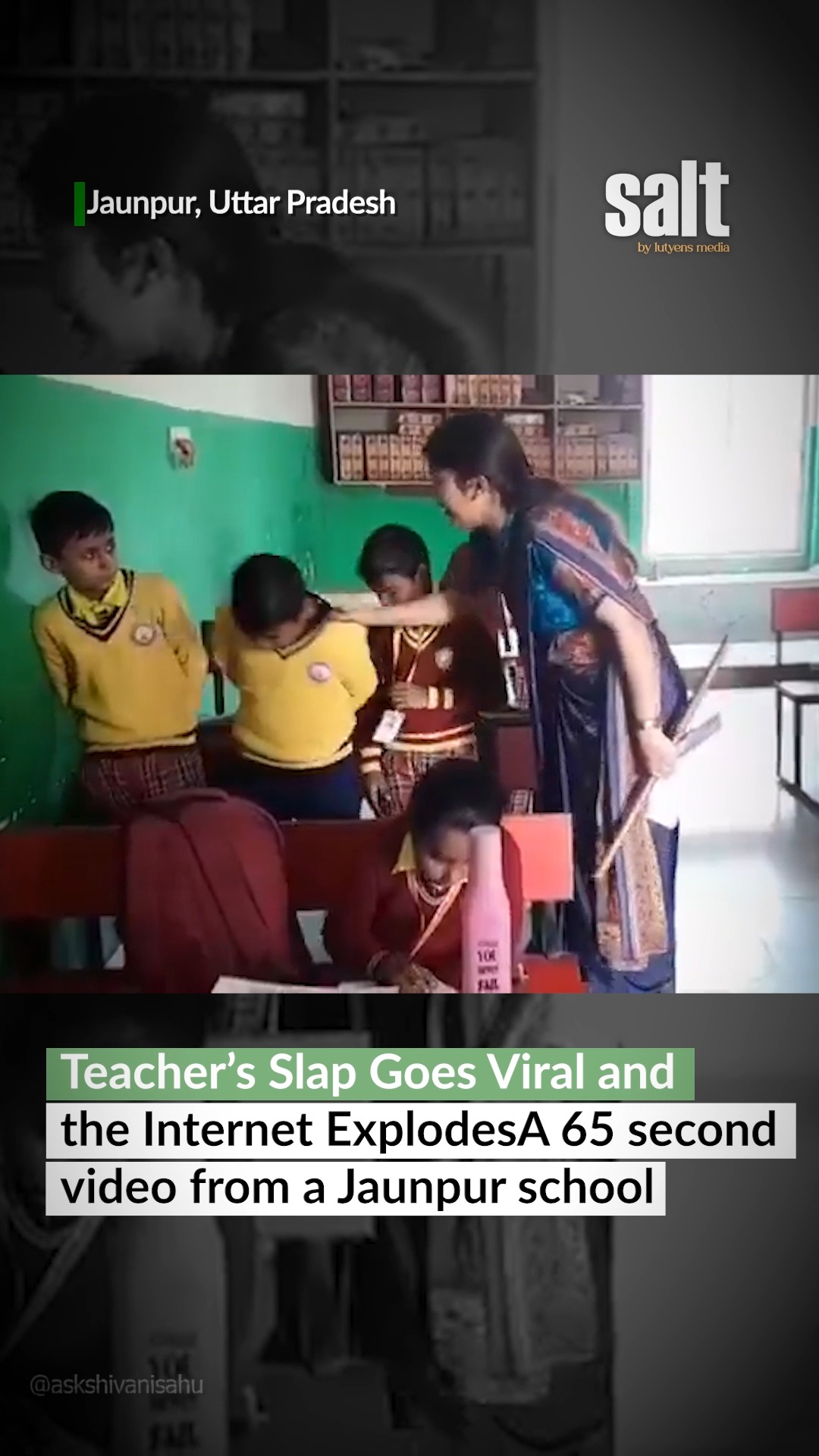 A 65 second video from a Jaunpur school shows a female teacher ...
