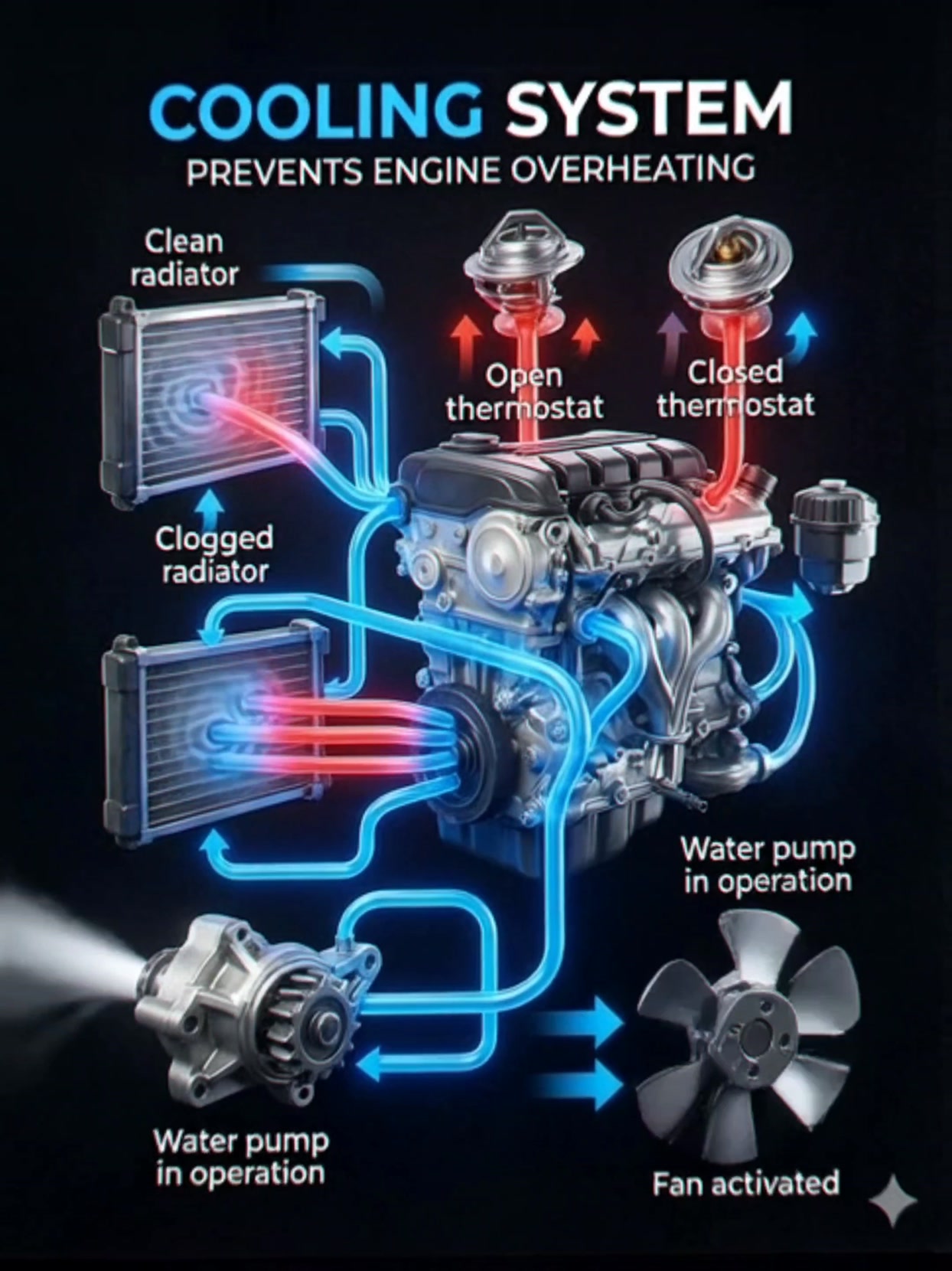 Engine cooling system working 🔵🔴 Clean radiator + thermostat + water ...