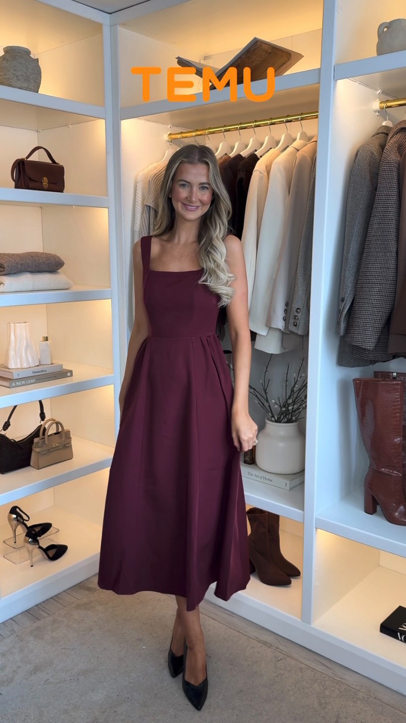formal dress haul Temu Autumn evening 🍂🍇🤎, That burgundy dress is such a winner, WOW!! 🤩🙌🏼, These dresses are perfect for any autumn evening events you have coming up!, You can use my code kgp7497 in search cyber_50