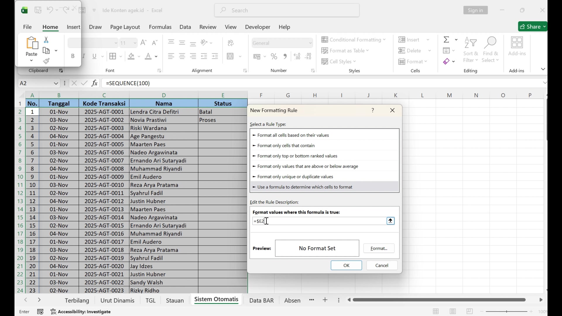 Drop-Down List + Warna Otomatis di Excel! (Data Validation ...