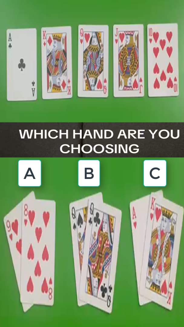 🃏 Board: 10♠ – 10♦ – 10♥ – J♦ – J♥ 🔵 Hand 1: Q♥ – K♥ – A♦ – A♥ ⚫ Hand 2 ...