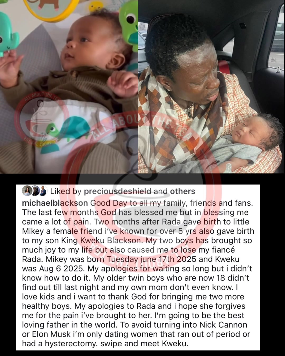 😳 Michael Blackson admits he secretly had a baby behind fiancée Rada ...