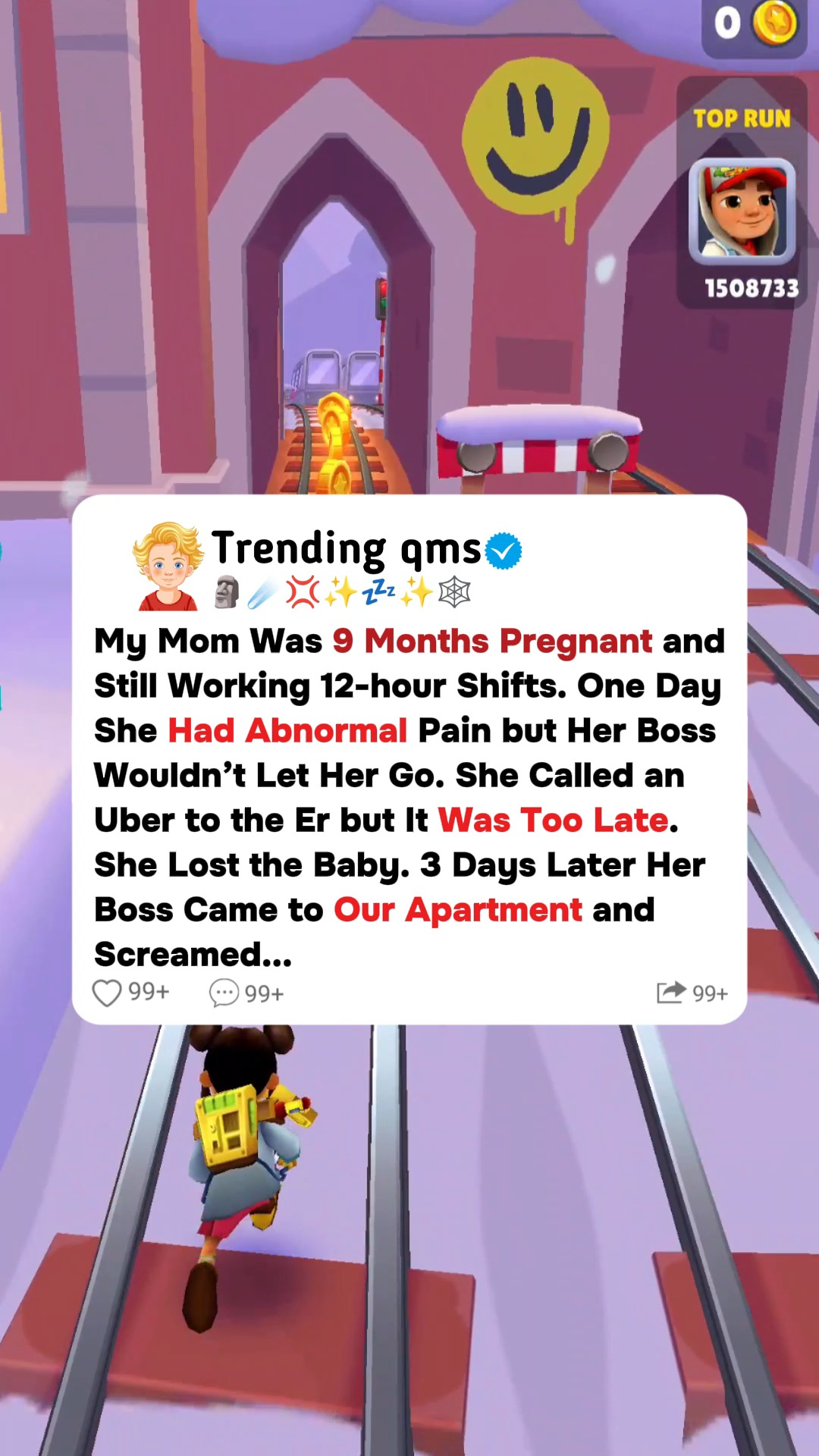 My mom was 9 months pregnant, still working 12-hour shifts. One day she ...