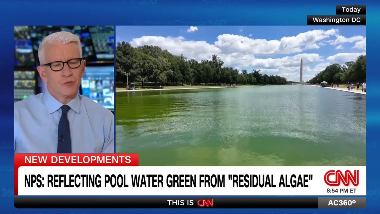 The Lincoln Memorial Reflecting Pool appeared to turn green after