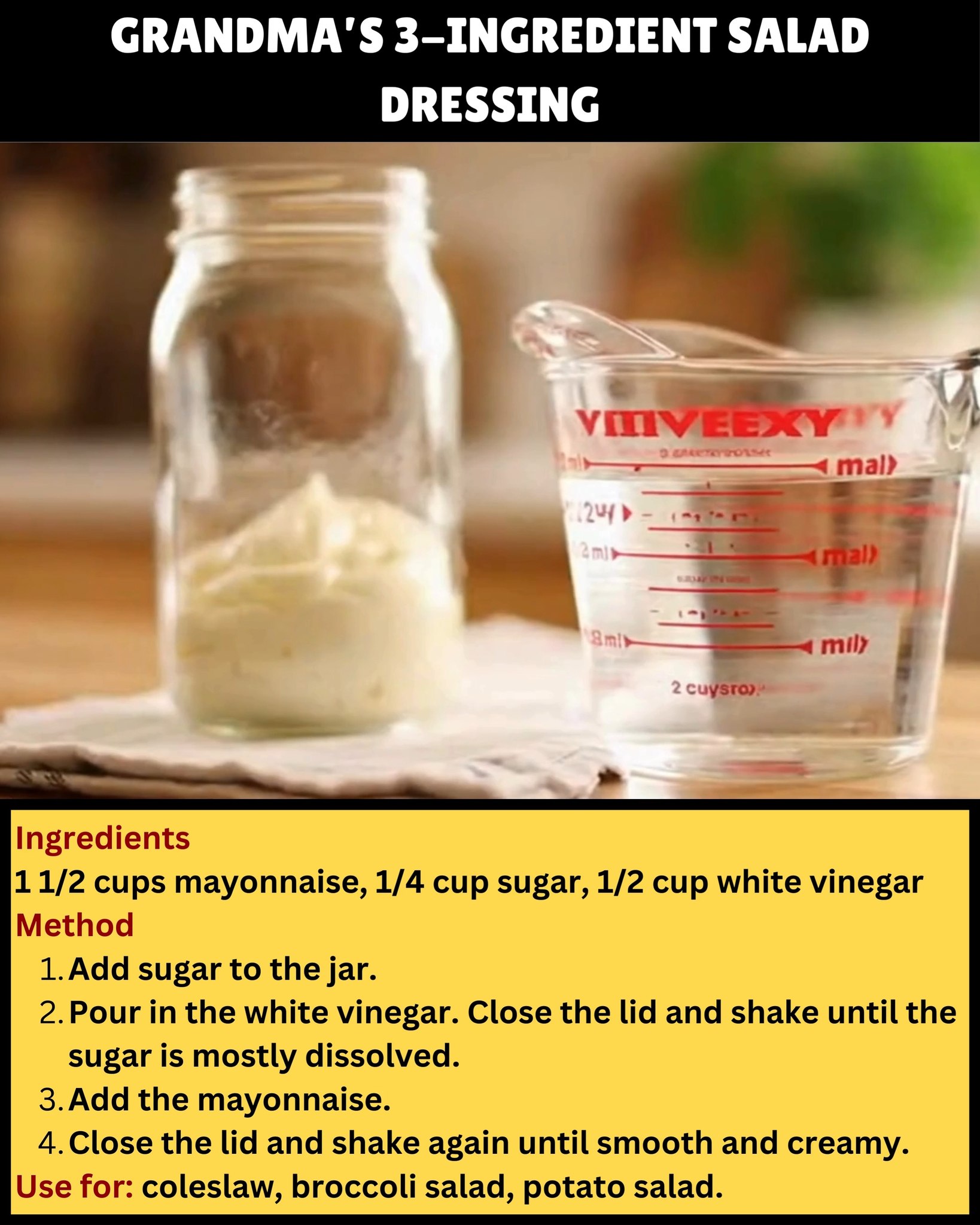 Hello. Here is my Mother's recipe for a wonderful salad dressing made with a bit of cream. I hope you enjoy as much as we do. Have a good weekend. Be well