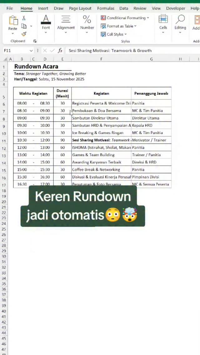 Rundown Acara Excel #excel #exceltricks #exceltips #trik #tips # ...