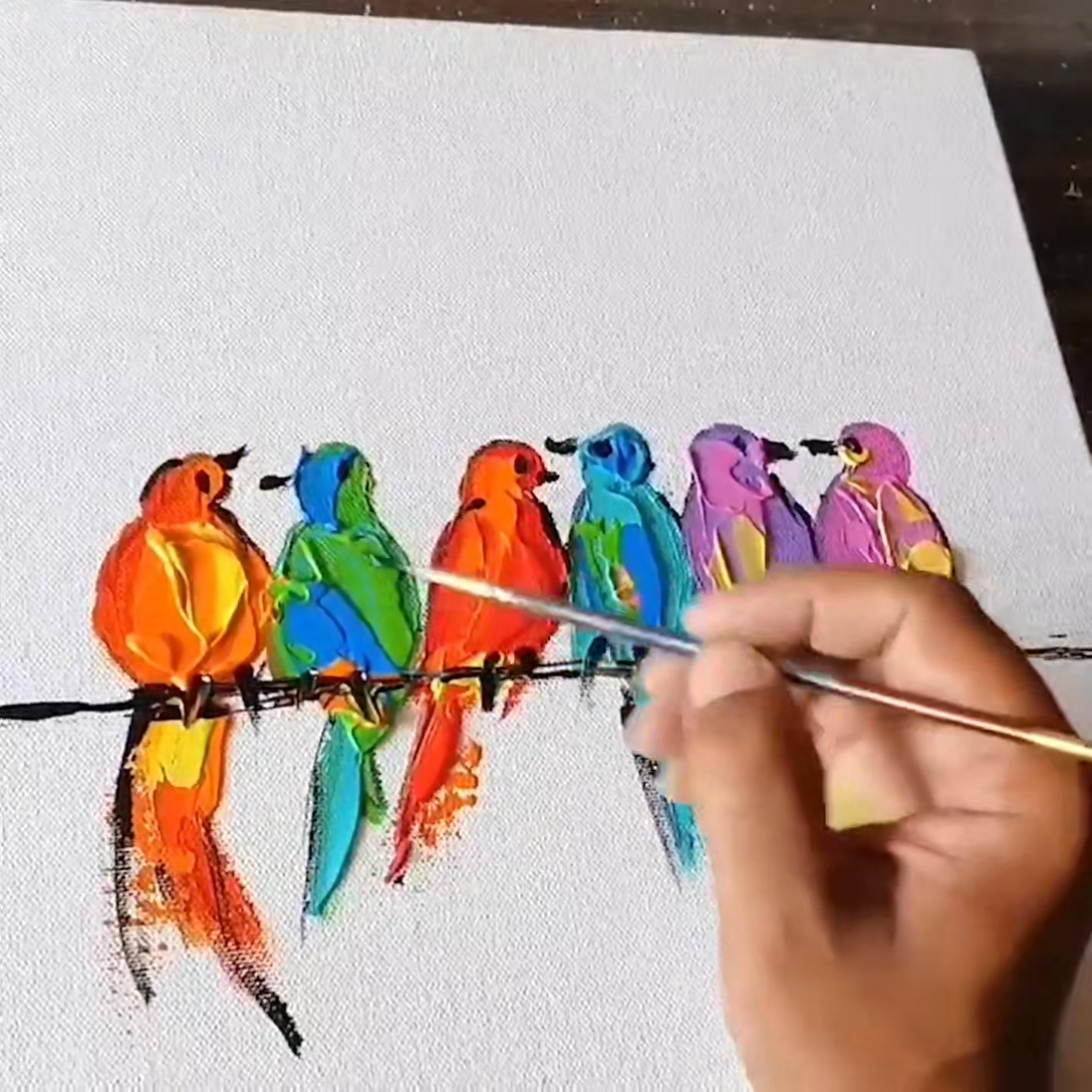 Easy acrylic painting ️🎨💫 ️ Colorful birds painting 🐦🦜🐦🦜 . . . . . . # ...